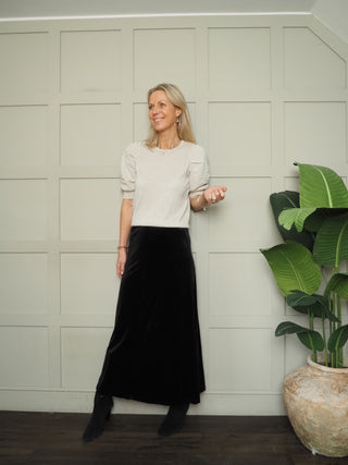 Varaia Top with Elbow Length Ruched Sleeves by Part Two - Navy Blue, Silver