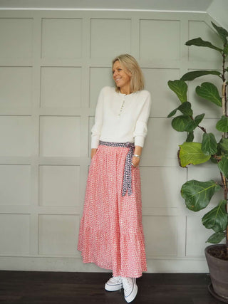 Lyna Maxi Skirt by Frnch - Cream with Pink/Red Floral Design