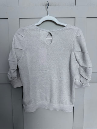 Varaia Top with Elbow Length Ruched Sleeves by Part Two - Navy Blue, Silver