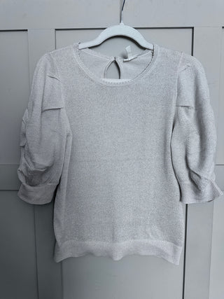 Varaia Top with Elbow Length Ruched Sleeves by Part Two - Navy Blue, Silver