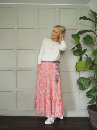 Lyna Maxi Skirt by Frnch - Cream with Pink/Red Floral Design