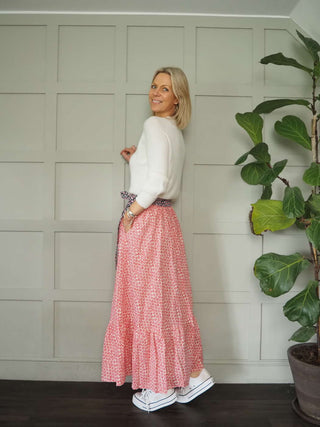 Lyna Maxi Skirt by Frnch - Cream with Pink/Red Floral Design