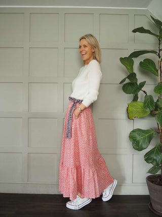 Lyna Maxi Skirt by Frnch - Cream with Pink/Red Floral Design