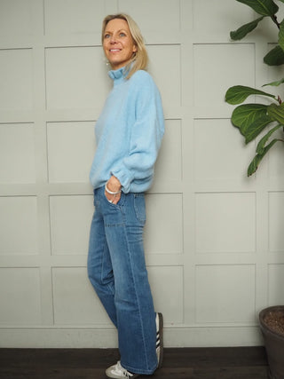 Alexa Turtle Neck Jumper with Ruffle Detail - Green, Sky Blue, Yellow