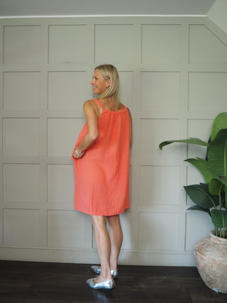 Camilla Cheesecloth Dress - Coral, Navy Blue, Sky Blue, White,