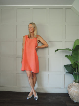 Camilla Cheesecloth Dress - Coral, Navy Blue, Sky Blue, White,