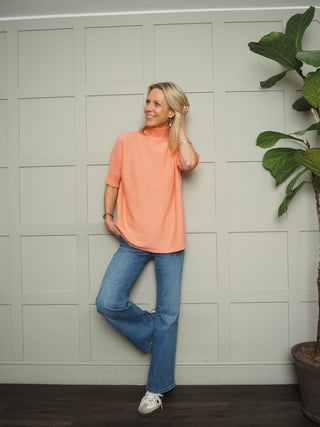 Nancy Ribbed TurtleNeck Jumper with Elbow Length Sleeves - Cobalt, Coral, Green, Pale Pink and Rose Pink