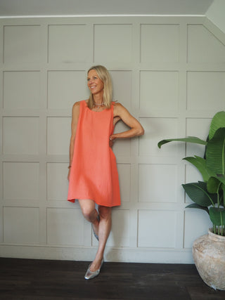 Camilla Cheesecloth Dress - Coral, Navy Blue, Sky Blue, White,
