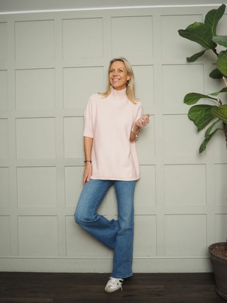 Nancy Ribbed TurtleNeck Jumper with Elbow Length Sleeves - Cobalt, Coral, Green, Pale Pink and Rose Pink