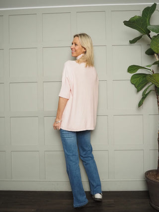 Nancy Ribbed TurtleNeck Jumper with Elbow Length Sleeves - Cobalt, Coral, Green, Pale Pink and Rose Pink