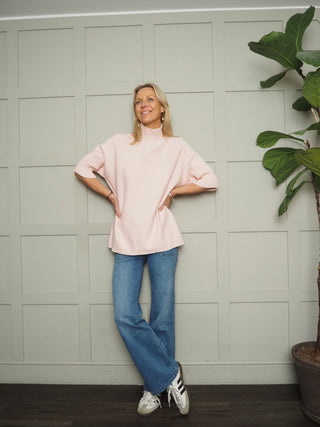 Nancy Ribbed TurtleNeck Jumper with Elbow Length Sleeves - Cobalt, Coral, Green, Pale Pink and Rose Pink