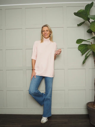 Nancy Ribbed TurtleNeck Jumper with Elbow Length Sleeves - Cobalt, Coral, Green, Pale Pink and Rose Pink