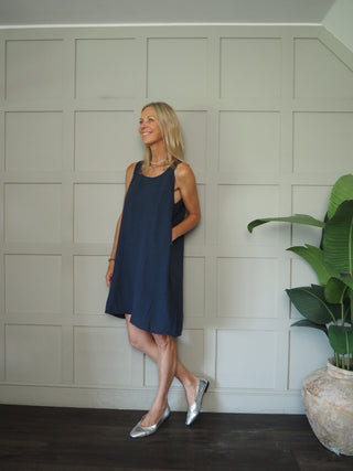 Camilla Cheesecloth Dress - Coral, Navy Blue, Sky Blue, White,