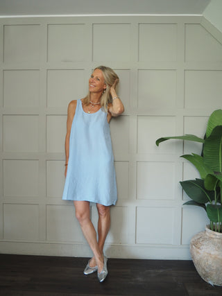Camilla Cheesecloth Dress - Coral, Navy Blue, Sky Blue, White,