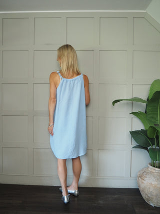 Camilla Cheesecloth Dress - Coral, Navy Blue, Sky Blue, White,