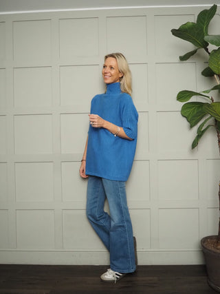 Nancy Ribbed TurtleNeck Jumper with Elbow Length Sleeves - Cobalt, Coral, Green, Pale Pink and Rose Pink