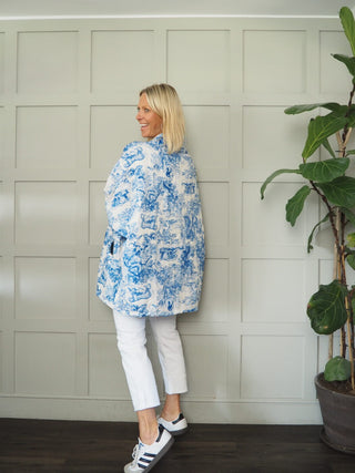 Sika Toile Print Relaxed Fit Jacket with Quilting Detail - Camel, Cobalt Blue and Khaki
