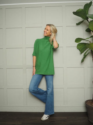 Nancy Ribbed TurtleNeck Jumper with Elbow Length Sleeves - Cobalt, Coral, Green, Pale Pink and Rose Pink