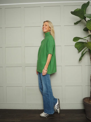 Nancy Ribbed TurtleNeck Jumper with Elbow Length Sleeves - Cobalt, Coral, Green, Pale Pink and Rose Pink