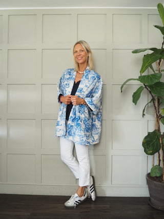 Sika Toile Print Relaxed Fit Jacket with Quilting Detail - Camel, Cobalt Blue and Khaki