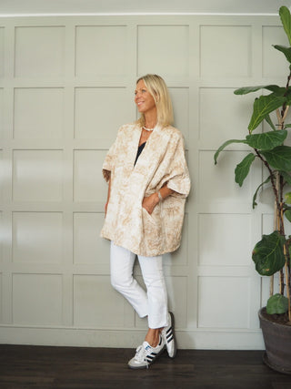 Sika Toile Print Relaxed Fit Jacket with Quilting Detail - Camel, Cobalt Blue and Khaki