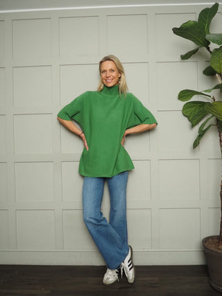 Nancy Ribbed TurtleNeck Jumper with Elbow Length Sleeves - Cobalt, Coral, Green, Pale Pink and Rose Pink