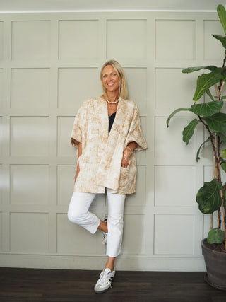 Sika Toile Print Relaxed Fit Jacket with Quilting Detail - Camel, Cobalt Blue and Khaki