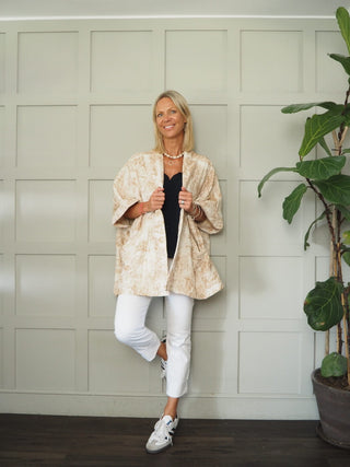 Sika Toile Print Relaxed Fit Jacket with Quilting Detail - Camel, Cobalt Blue and Khaki