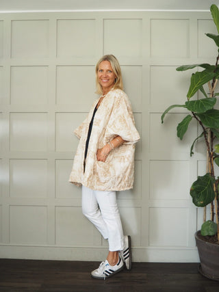 Sika Toile Print Relaxed Fit Jacket with Quilting Detail - Camel, Cobalt Blue and Khaki