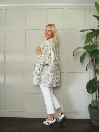 Sika Toile Print Relaxed Fit Jacket with Quilting Detail - Camel, Cobalt Blue and Khaki