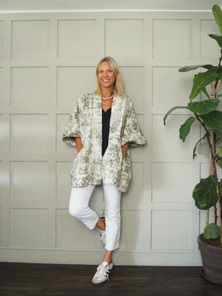 Sika Toile Print Relaxed Fit Jacket with Quilting Detail - Camel, Cobalt Blue and Khaki