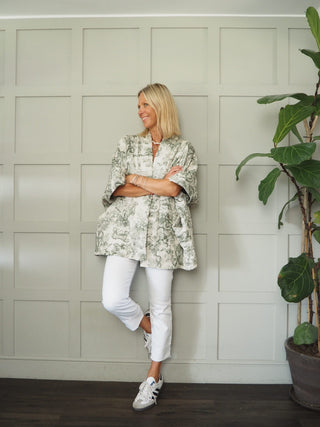 Sika Toile Print Relaxed Fit Jacket with Quilting Detail - Camel, Cobalt Blue and Khaki