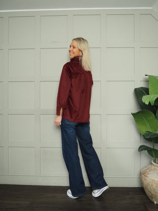 Ravenswood Blouse with Pleated Collar - Burgundy