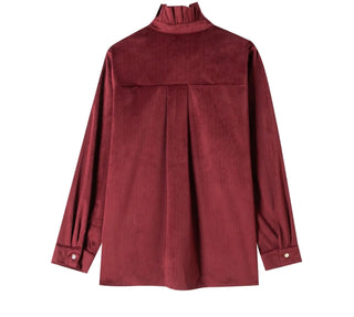 Ravenswood Blouse with Pleated Collar - Burgundy