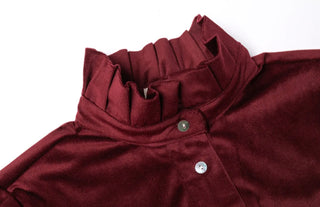 Ravenswood Blouse with Pleated Collar - Burgundy