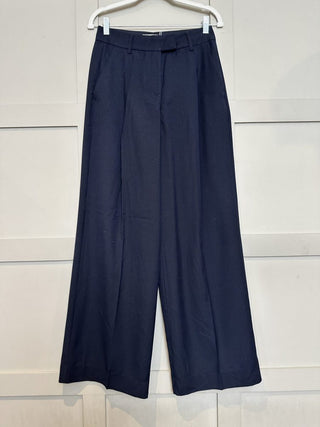 Keera Wide Leg Tailored Trousers with Satin Pin Stripe by Moss Copenhagen - Navy Blue