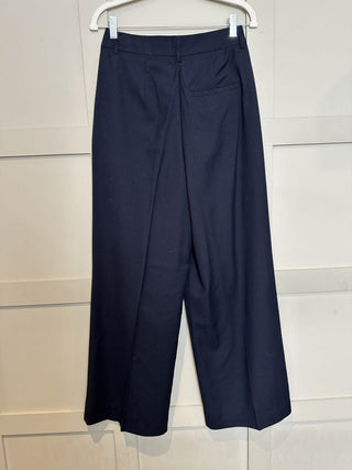 Keera Wide Leg Tailored Trousers with Satin Pin Stripe by Moss Copenhagen - Navy Blue