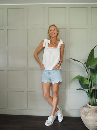 Cuckmere Blouse with Lace Detail and Bows - Off White