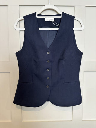 Wallis Waistcoat With Satin Pin Stripe By Moss Copenhagen - Navy Blue