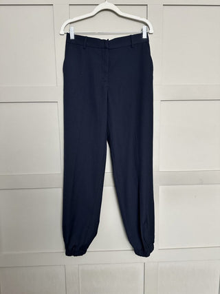 Ally Trousers with Satin Pin Stripe &amp; Elasticated Ankle Cuff by Moss Copenhagen - Navy Blue