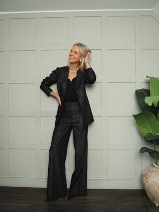 Cahlina Single Breasted Blazer by Soaked - Black/Silver Lurex