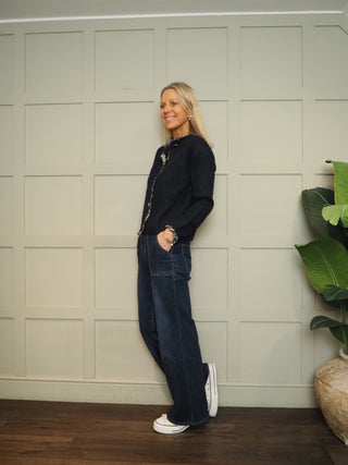 Cambridge Cardigan with Floral Details - Navy