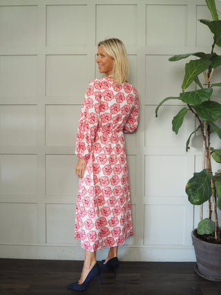 Selfridge V-Neck, Long Sleeve Wrapover Dress - Pink Floral