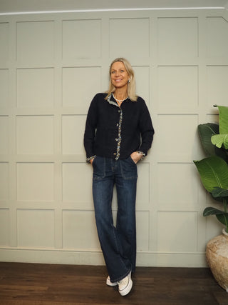 Cambridge Cardigan with Floral Details - Navy