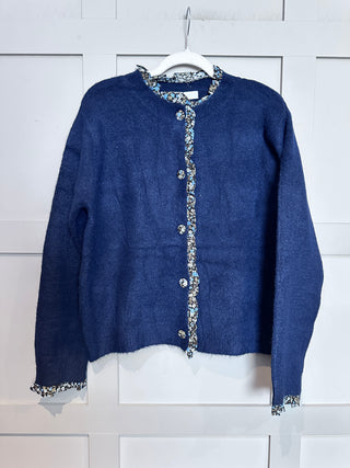 Cambridge Cardigan with Floral Details - Navy
