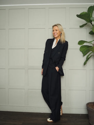 Maelynn Double Breasted Pin Stripe Blazer by Moss Copenhagen - Navy Blue