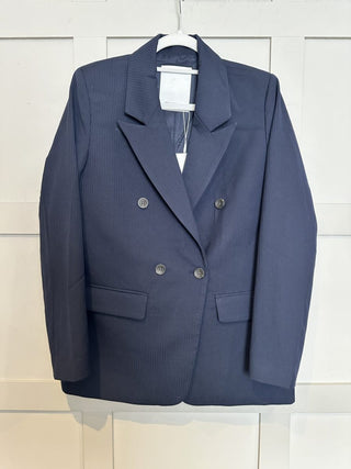 Maelynn Double Breasted Pin Stripe Blazer by Moss Copenhagen - Navy Blue