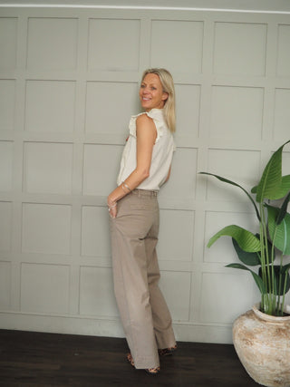 Fremmington Short Sleeve Blouse with Broderie Anglaise Detail - Baby Blue, Baby Pink, Oatmeal, Off White