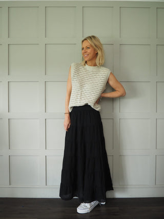 Lindy Tiered, Cotton Maxi Skirt with Wide Waistband, Best Seller - 10 Colours