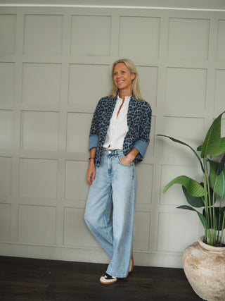 Brema Leopard Print Cotton Jacket with Pockets - Apricot, Blue, Grey, Neon Orange/Pink, Pink, Red/Pink